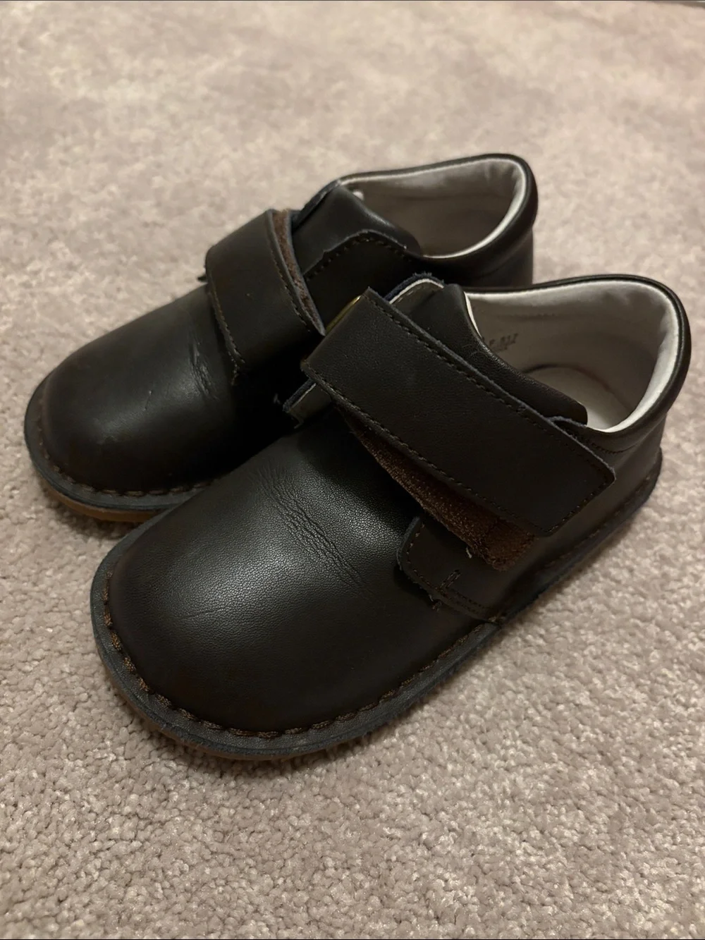L'Amour Dark Brown Kids Velcro Dress Shoes